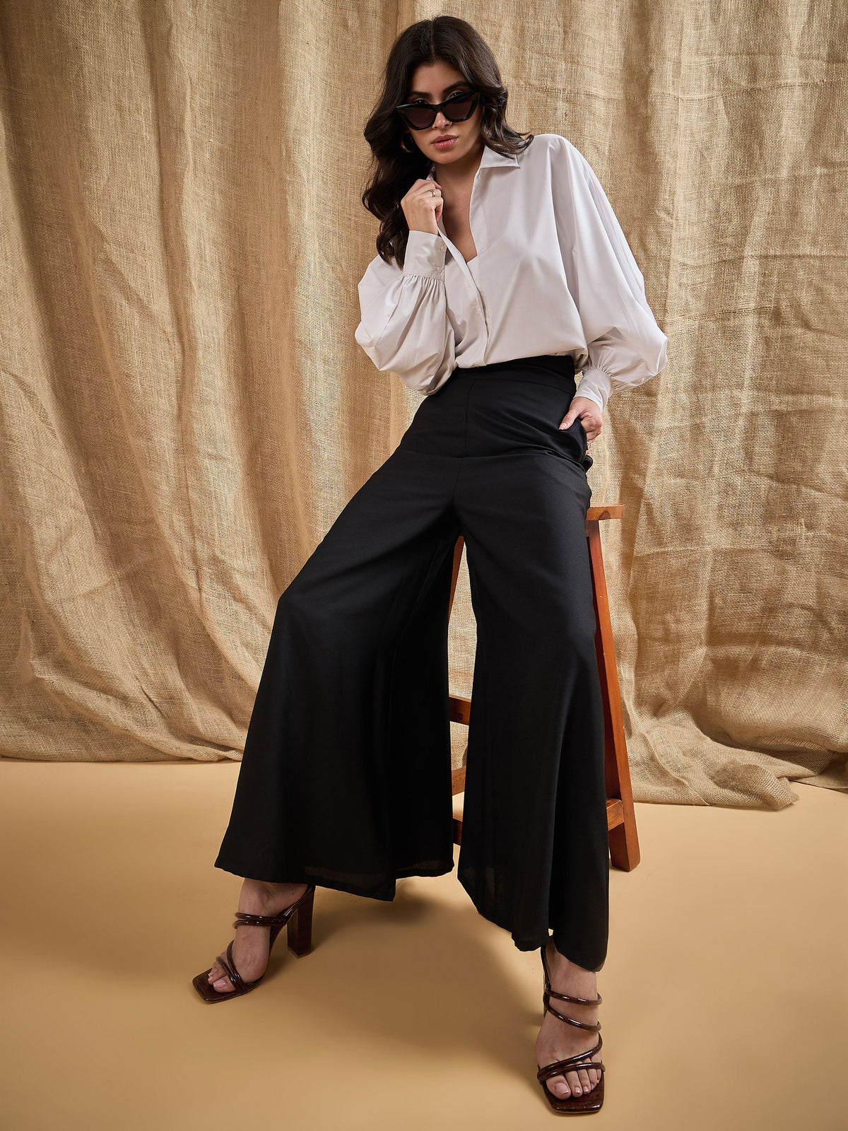 Black Wide Leg Pants-SASSAFRAS