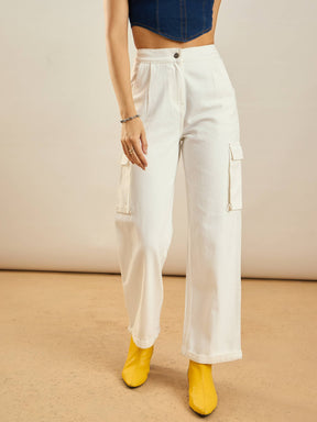 White Box Pockets Straight Pants-SASSAFRAS