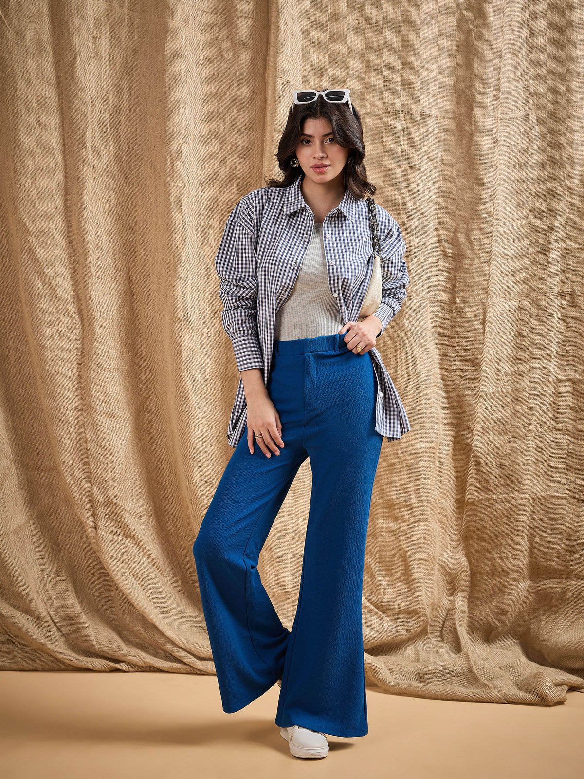 Blue Bell Bottom Knitted Pants-SASSAFRAS