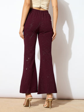 Burgundy Shimmer Twisted Bellbottom Pants-SASSAFRAS