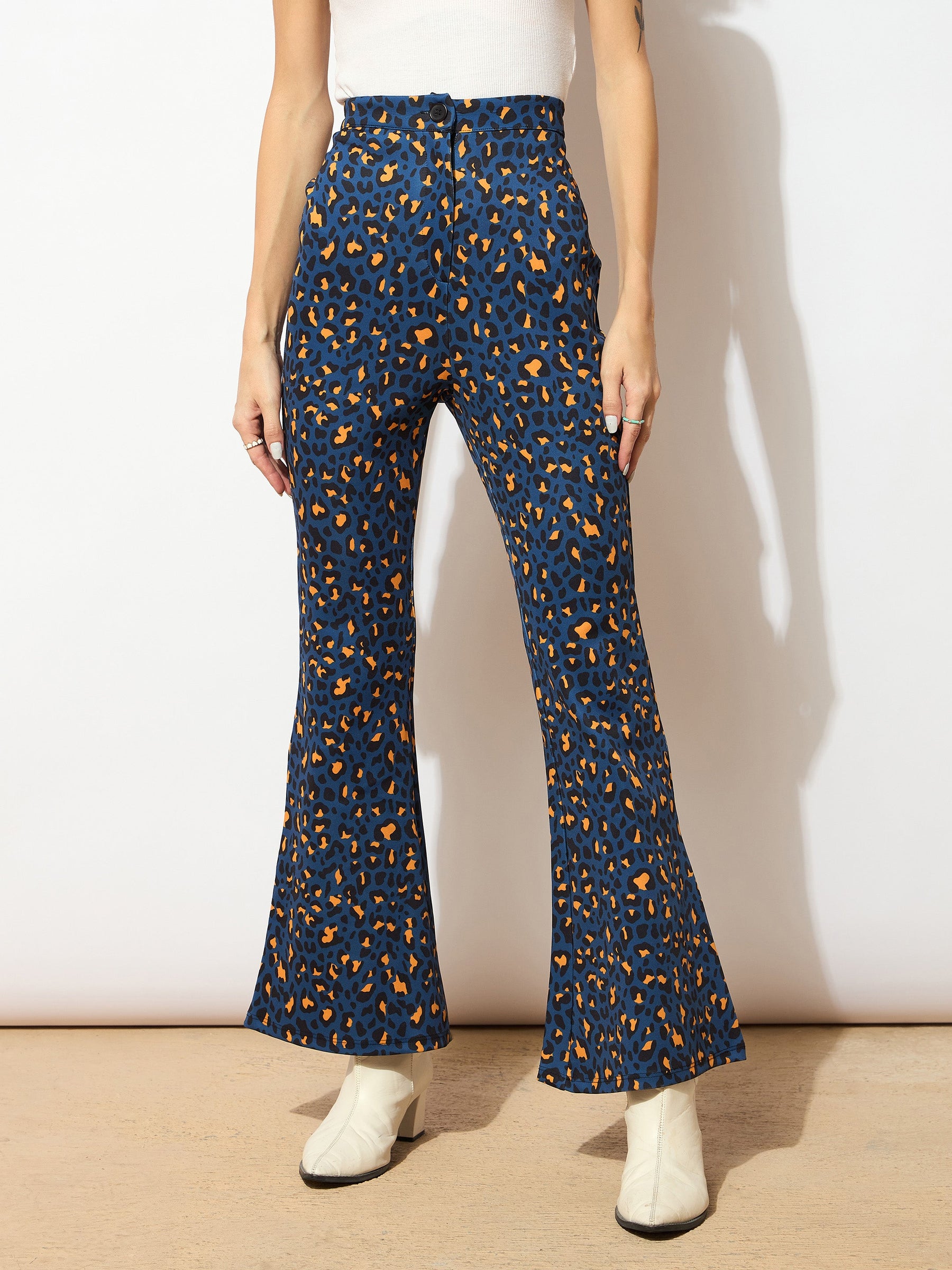 Navy Cheetah Scuba Bell Bottom Pants-SASSAFRAS