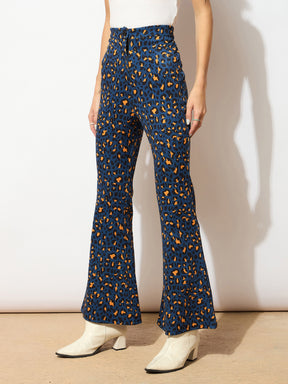 Navy Cheetah Scuba Bell Bottom Pants-SASSAFRAS