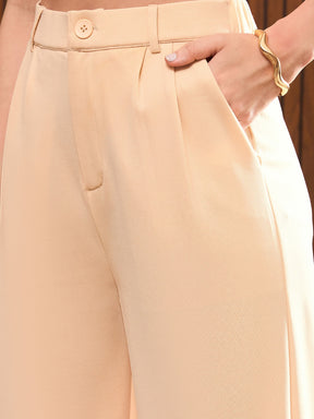 Beige Zipper Belted Top With Pants-SASSAFRAS worklyf