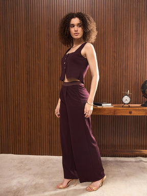 Maroon Button Down Top With Elasticated Pants-SASSAFRAS worklyf