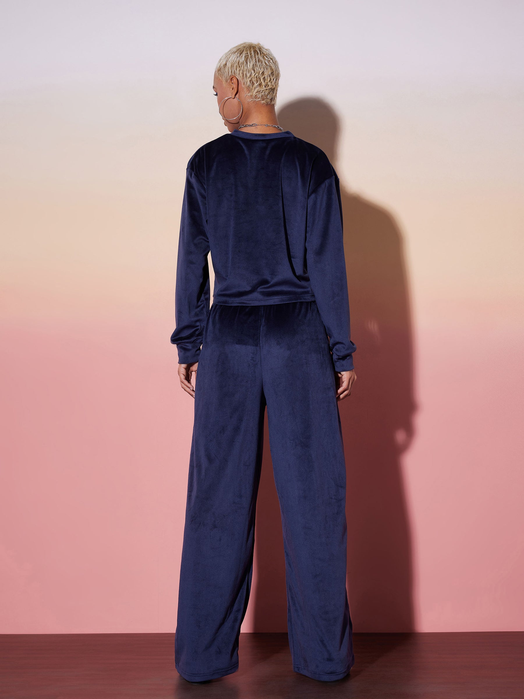 Women Navy Velour Sweatshirt With Track Pants