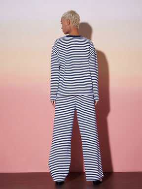 Women Navy & White Stripe Top With Lounge Pants