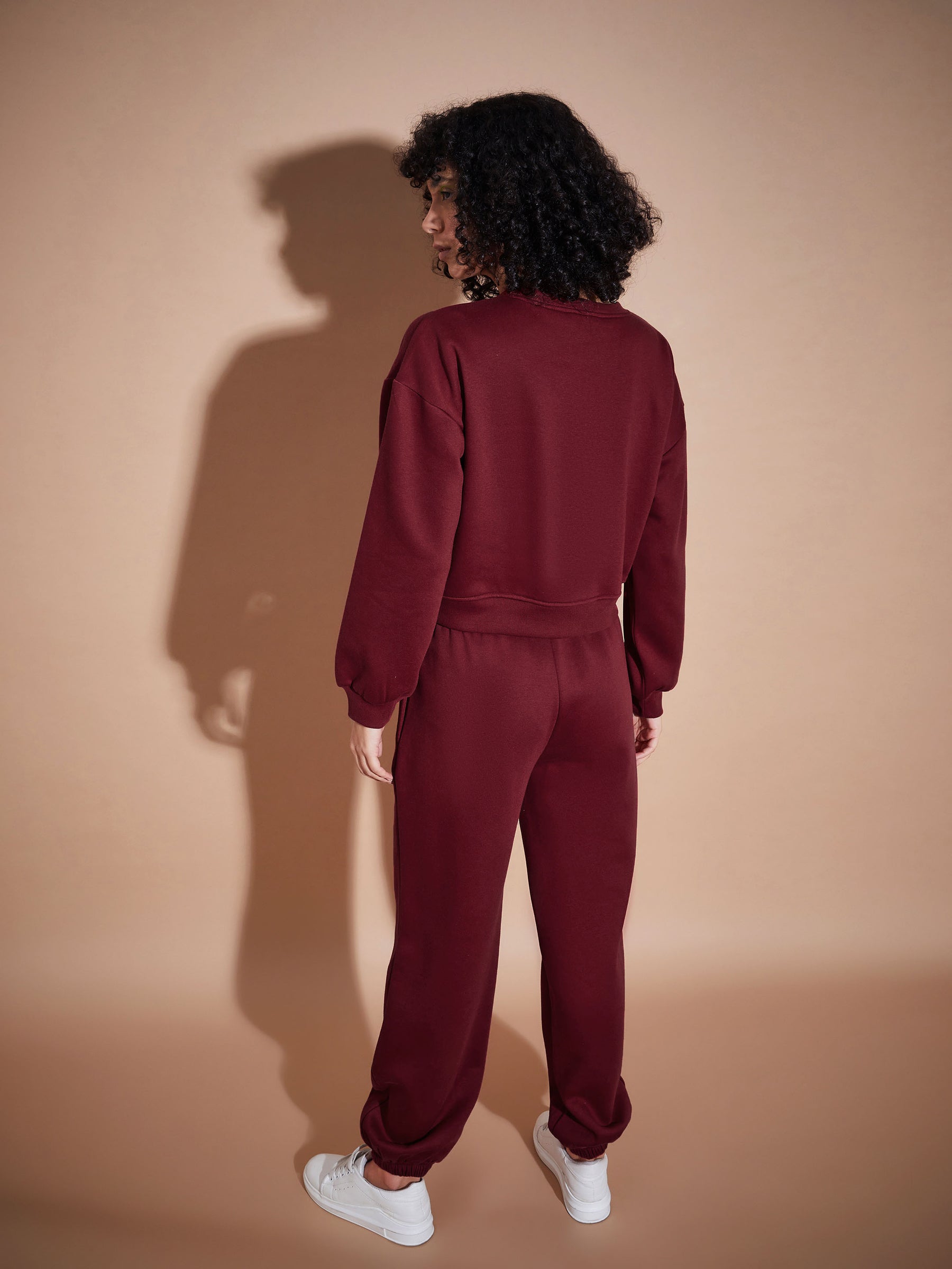 Women Maroon Premium Fleece Oversized Sweatshirt With Joggers