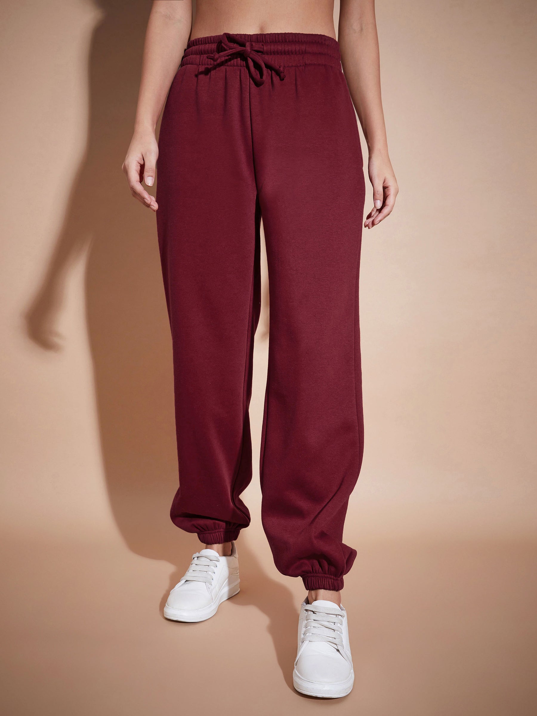 Women Maroon Premium Fleece Oversized Sweatshirt With Joggers