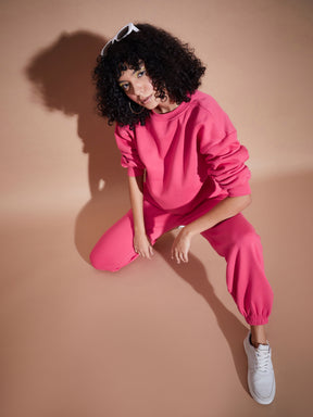 Women Pink Premium Fleece Oversized Sweatshirt With Joggers