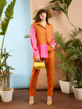 Orange & Pink ColorBlock Shirt With Darted Pants -SASSAFRAS