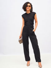 Black Pleated Sleeveless Top With Pants-SASSAFRAS