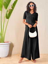 Black Front Button Top With Paperback Waist Pants-SASSAFRAS