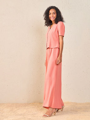 Dull Pink Front Button Top With Paperback Waist Pants-SASSAFRAS