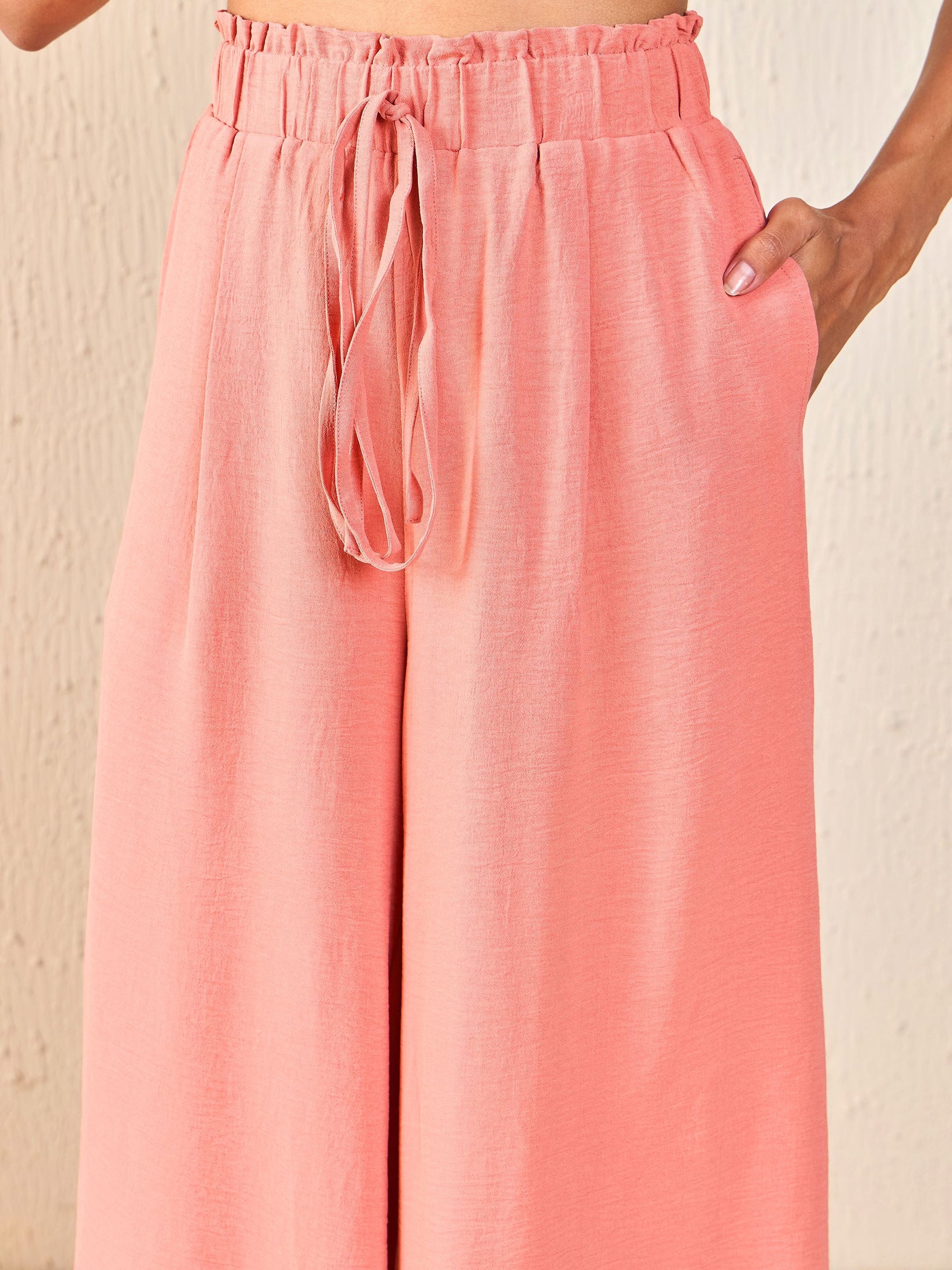 Dull Pink Front Button Top With Paperback Waist Pants-SASSAFRAS