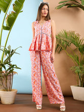 Orange Floral Tiered Top With Palazzo Pants-SASSAFRAS