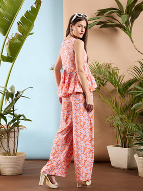 Orange Floral Tiered Top With Palazzo Pants-SASSAFRAS