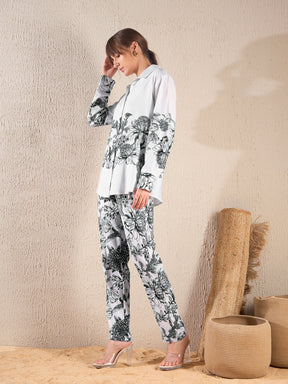 Black Floral Oversized Shirt With Tapered Pants-SASSAFRAS