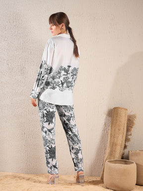 Black Floral Oversized Shirt With Tapered Pants-SASSAFRAS