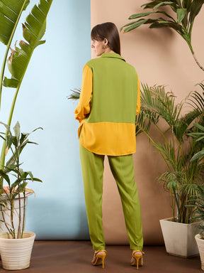 Olive & Yellow ColorBlock Shirt With Darted Pants -SASSAFRAS