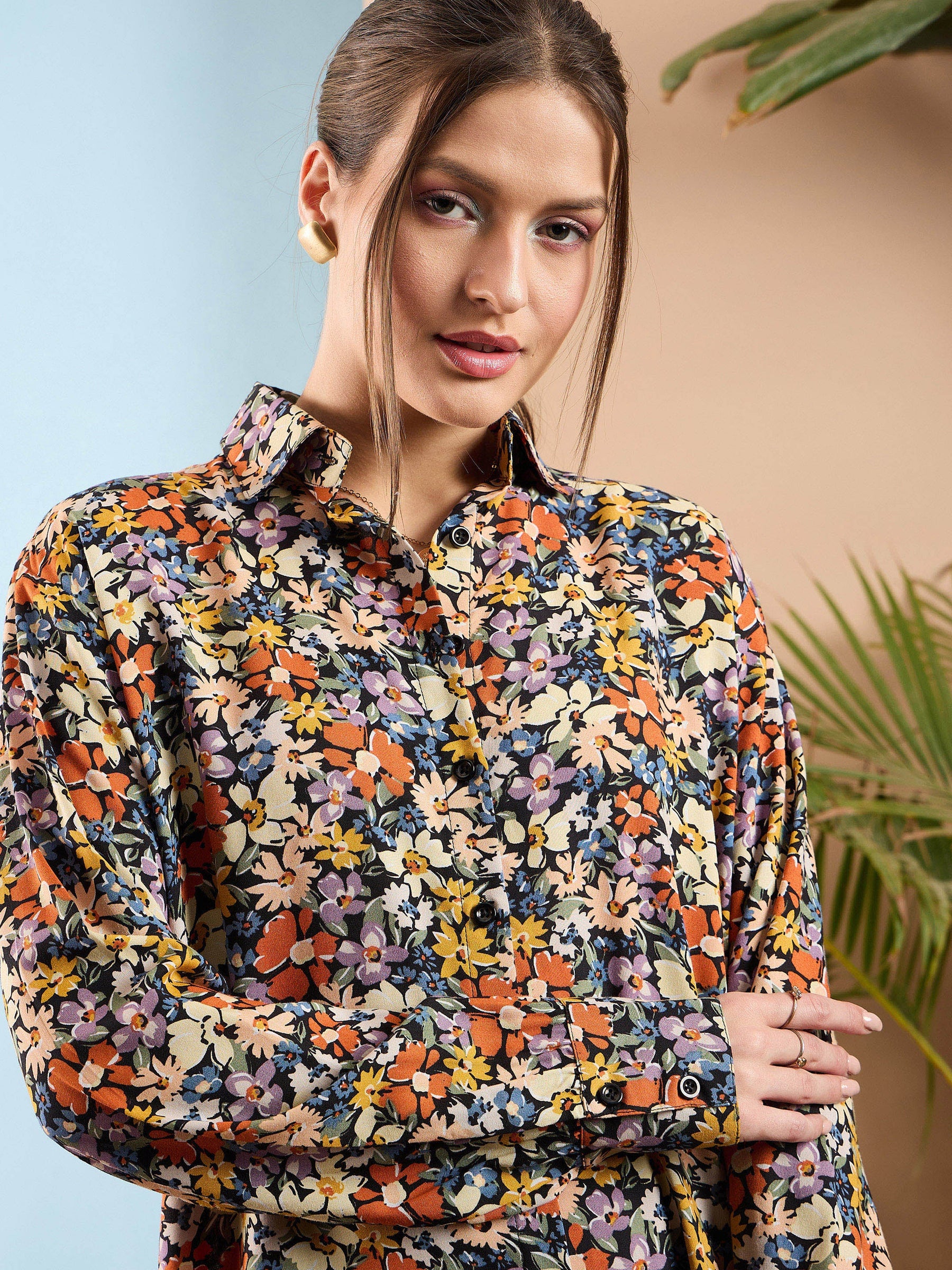 Multi Floral Oversize Shirt With Straight Pants-SASSAFRAS