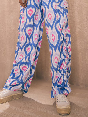 Blue & White Ikat Shirt With Side Pocket Pants-Pink Paprika By SASSAFRAS