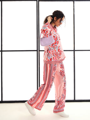 Pink & Red Floraled Lounge Shirt With Pants-SASSAFRAS alt-laze