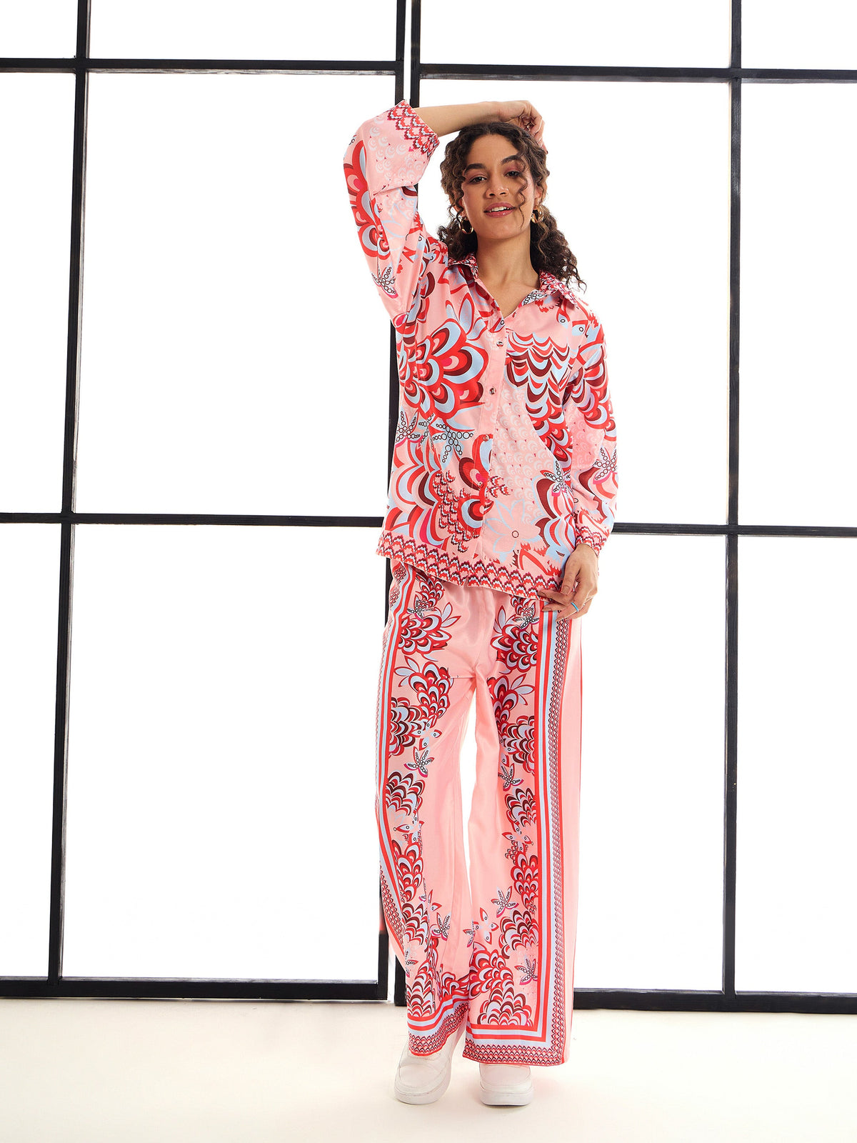 Pink & Red Floraled Lounge Shirt With Pants-SASSAFRAS alt-laze