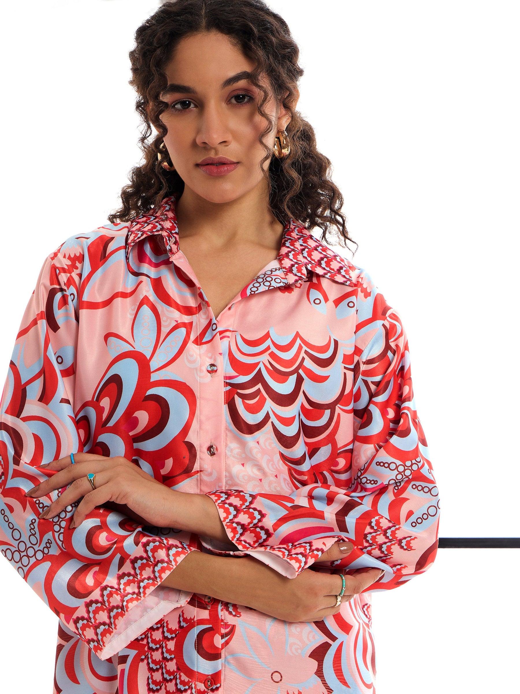 Pink & Red Floraled Lounge Shirt With Pants-SASSAFRAS alt-laze