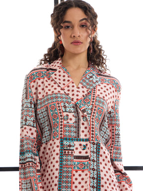 Peach Geometric Lounge Shirt With Pants-SASSAFRAS alt-laze