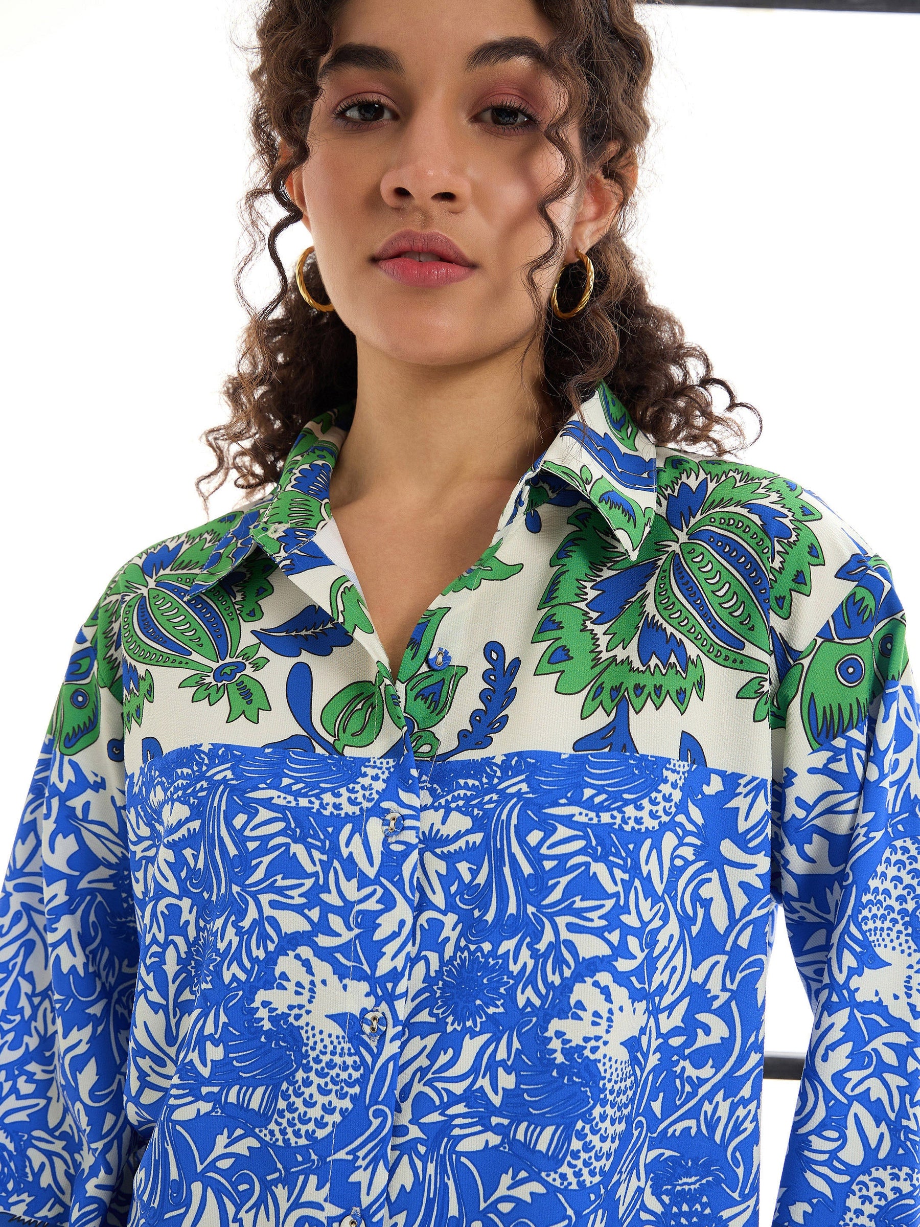 Green & Blue Floral Lounge Shirt With Pants-SASSAFRAS alt-laze