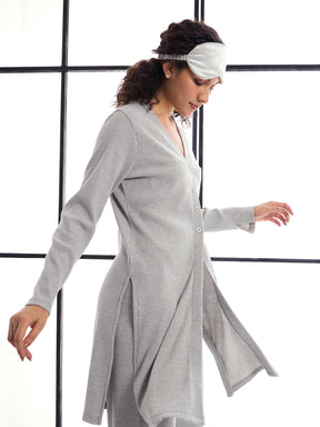 Grey Melange Button Shrug With Lounge Pants-SASSAFRAS alt-laze