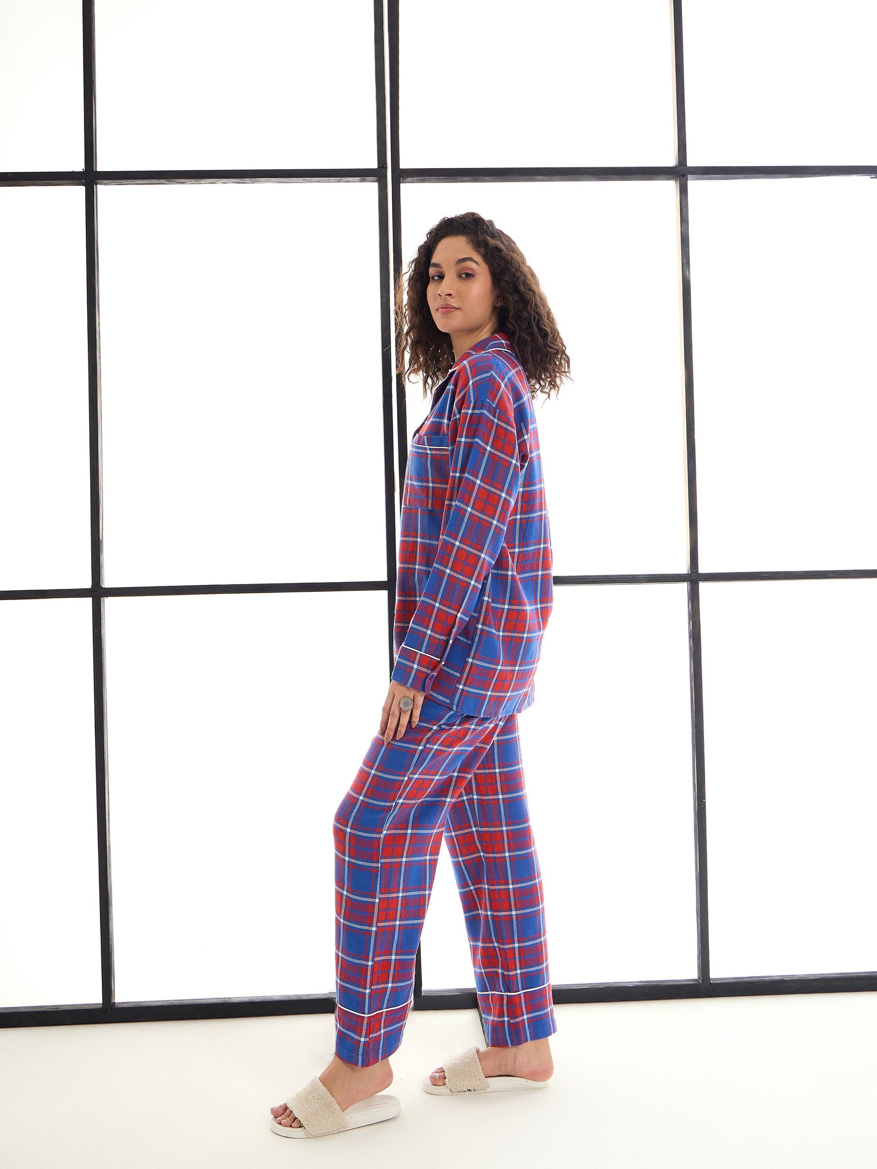 Red & Blue Check Shirt With Lounge Pants-SASSAFRAS alt-laze