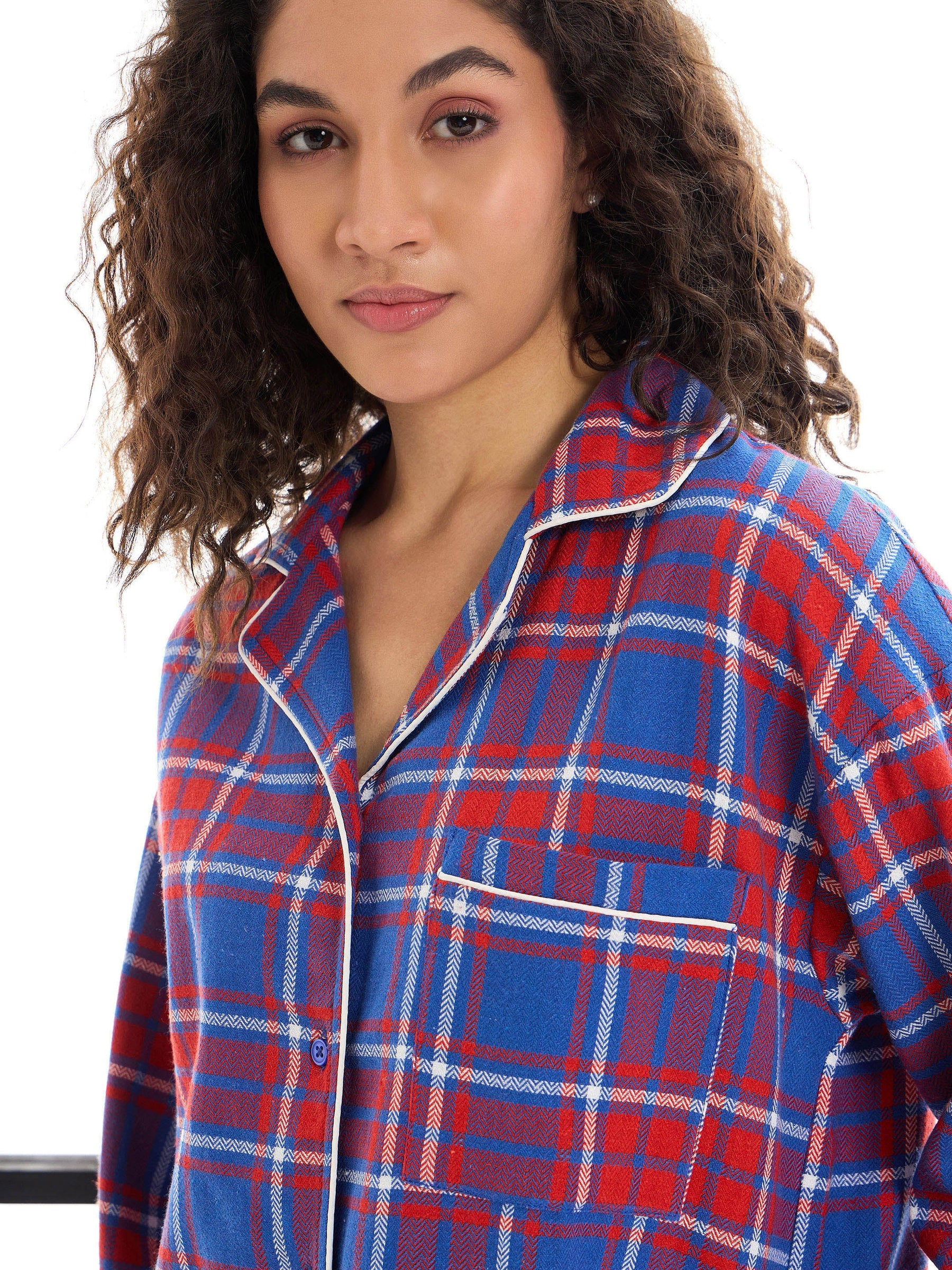 Red & Blue Check Shirt With Lounge Pants-SASSAFRAS alt-laze