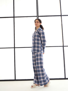 Navy & White Check Lounge Shirt With Pants-SASSAFRAS alt-laze