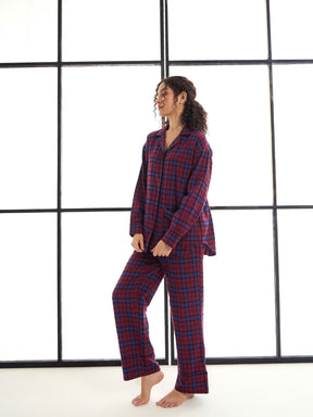 Maroon & Blue Check Lounge Shirt With Pants-SASSAFRAS alt-laze