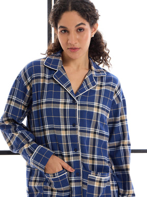 Blue & Beige Check Lounge Shirt With Pants-SASSAFRAS alt-laze