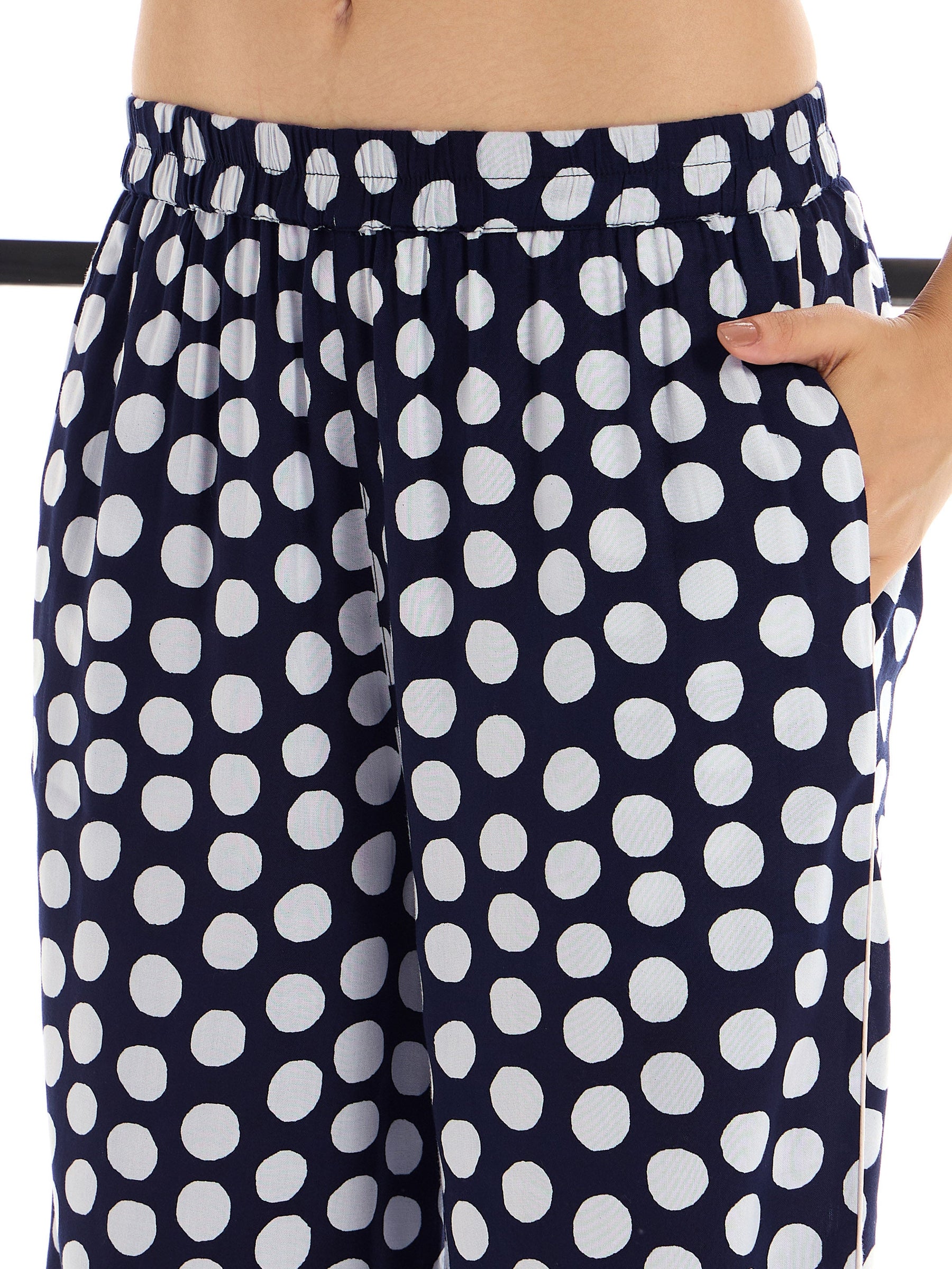 Blue & White Polka Dot Lounge Shirt With Pants-SASSAFRAS alt-laze