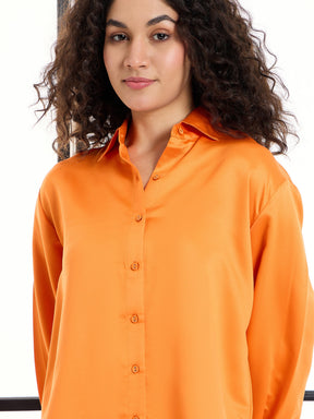 Orange Satin Lounge Shirt With Pants-SASSAFRAS alt-laze