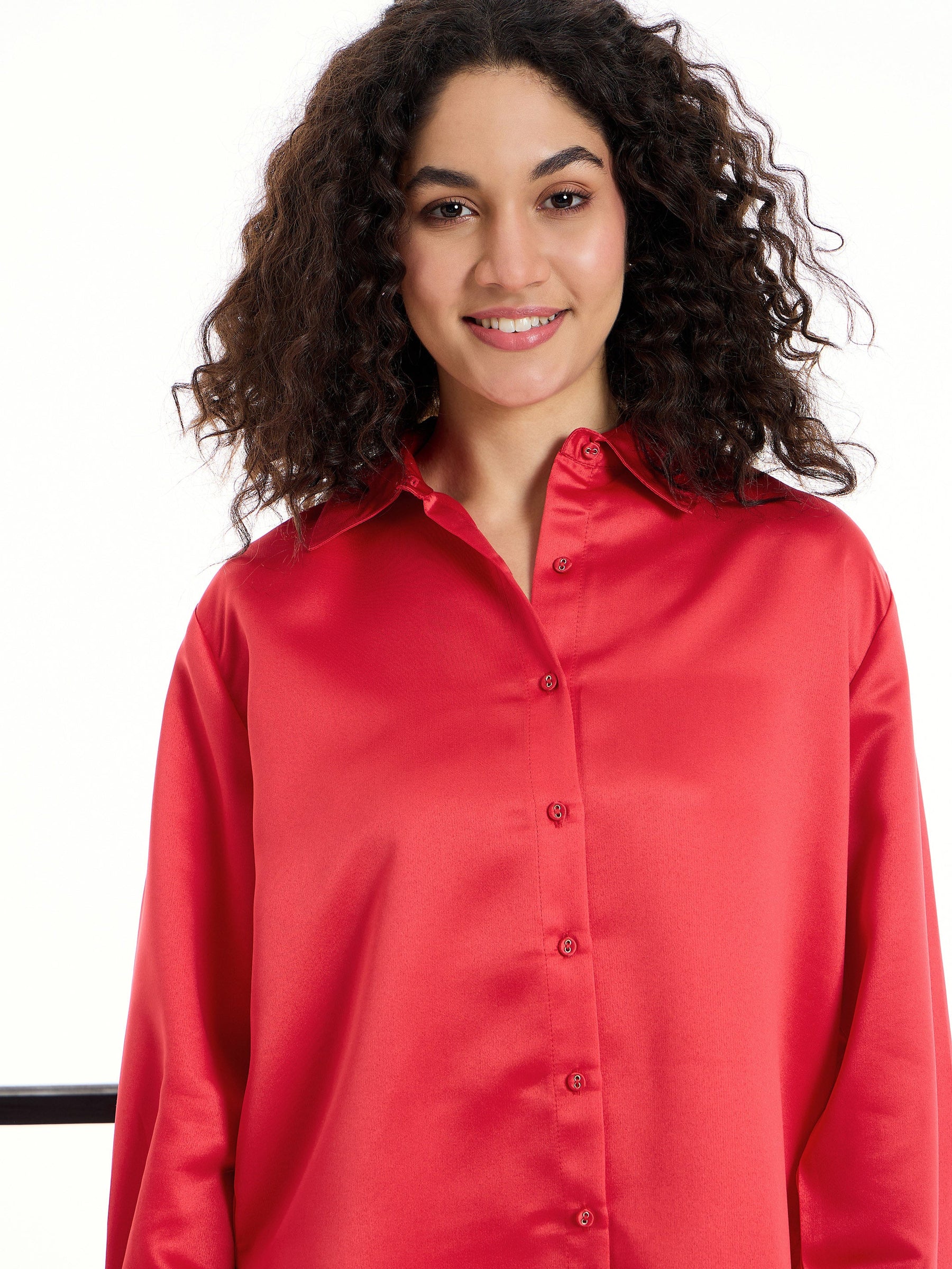 Red Satin Lounge Shirt With Pants-SASSAFRAS alt-laze