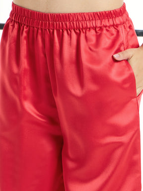 Red Satin Lounge Shirt With Pants-SASSAFRAS alt-laze