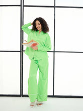 Green Satin Lounge Shirt With Pants-SASSAFRAS alt-laze