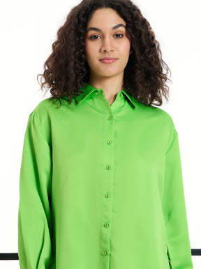 Green Satin Lounge Shirt With Pants-SASSAFRAS alt-laze