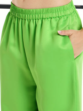 Green Satin Lounge Shirt With Pants-SASSAFRAS alt-laze