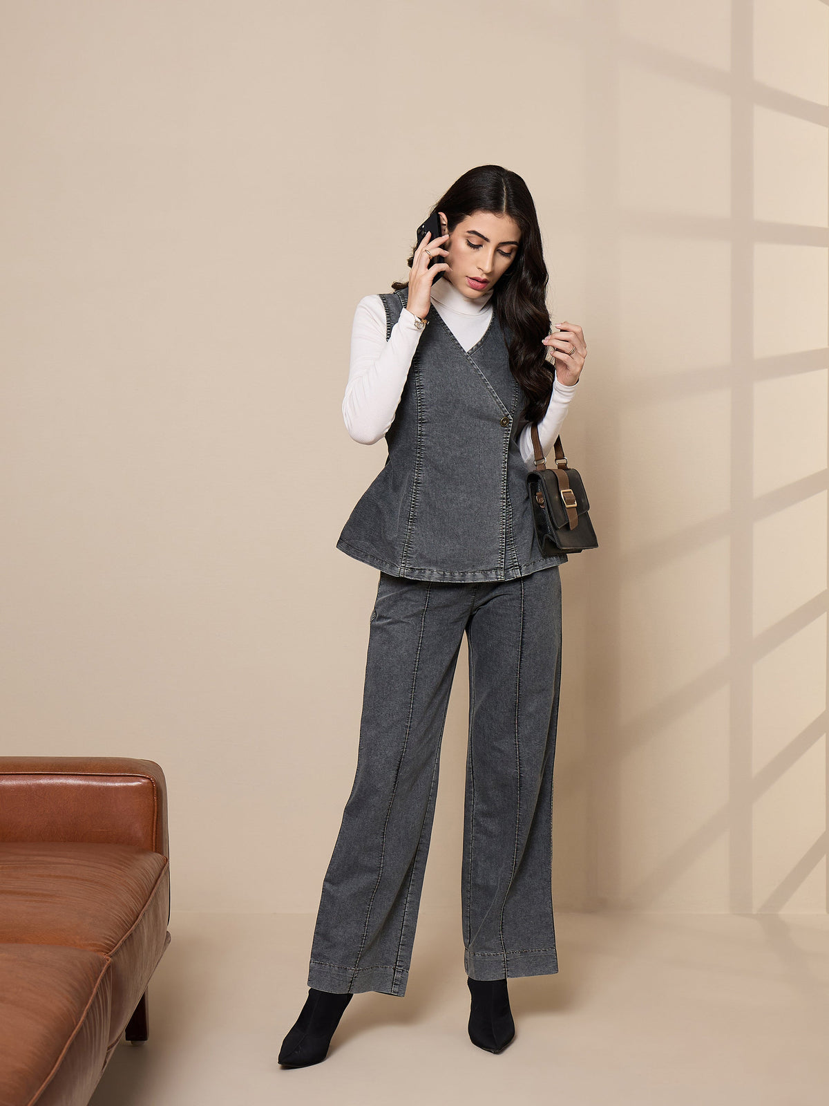 Black Washed Tencel Vest Top With Pants-SASSAFRAS worklyf