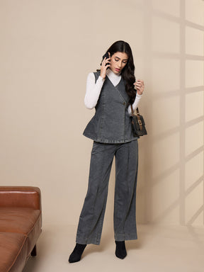 Black Washed Tencel Vest Top With Pants-SASSAFRAS worklyf