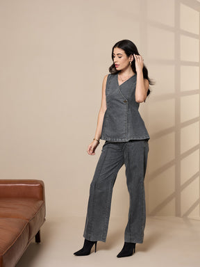 Black Washed Tencel Vest Top With Pants-SASSAFRAS worklyf