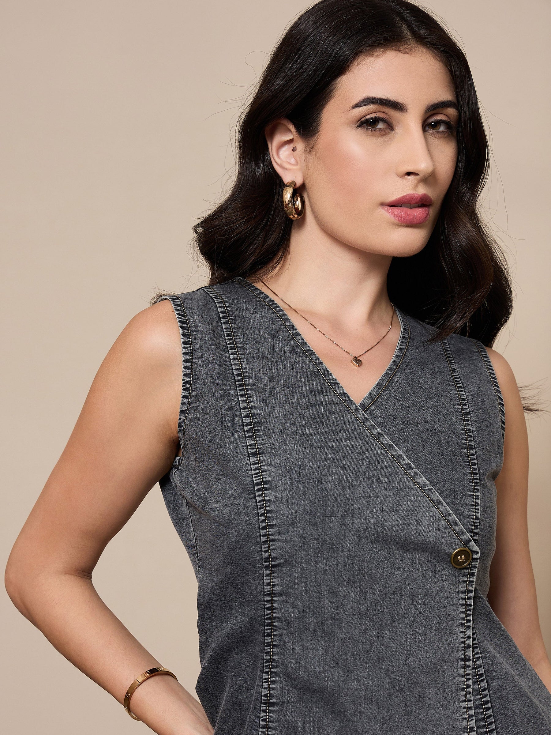 Black Washed Tencel Vest Top With Pants-SASSAFRAS worklyf