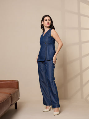 Blue Tencel Vest Top With Pants-SASSAFRAS worklyf