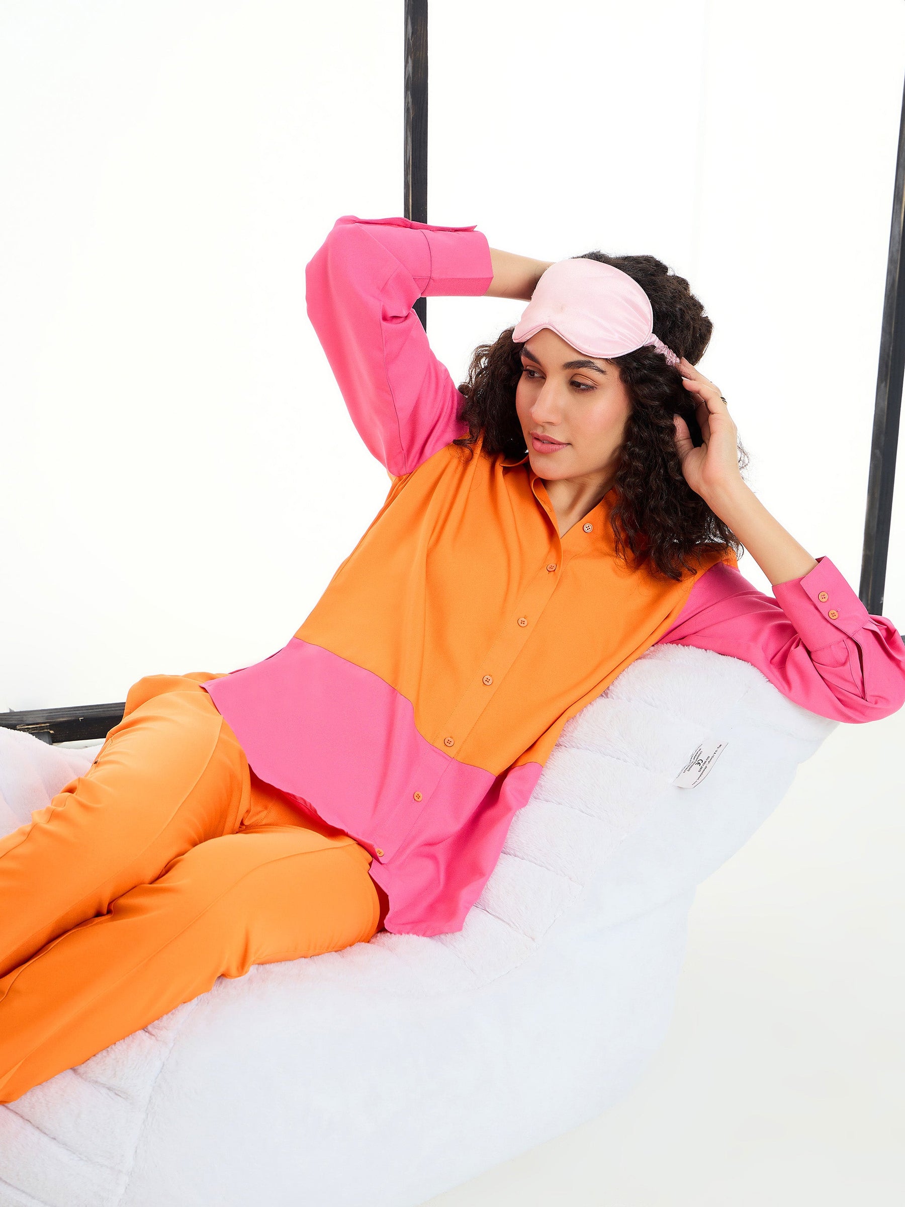 Orange & Pink ColorBlock Shirt With Pants -SASSAFRAS alt-laze