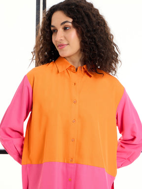 Orange & Pink ColorBlock Shirt With Pants -SASSAFRAS alt-laze